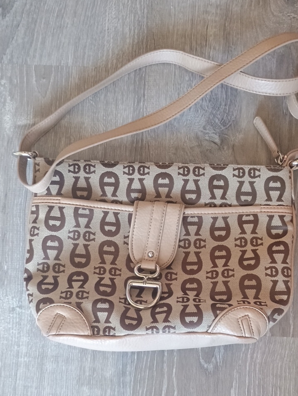 Beige Canvas Patterned Crossbody Bag